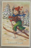 CPA Litho Illustrateur Coloprint Grand Chien Humanisé Faisant Ski Skis Clin Oeil  Voyagé  1951 - Gekleidete Tiere