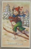 CPA Litho Illustrateur Coloprint Grand Chien Humanisé Faisant Ski Skis Clin Oeil  Voyagé  1951 - Dressed Animals