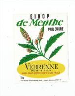étiquette , Sirop De Menthe , Pur Sucre ,  Védrenne Père & Fils , Nuits St Georges , 1 Litre - Other & Unclassified
