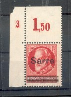 Saar 20c PlNr PLATTENNUMMER**POSTFRISCH BPP (G2952 - Unused Stamps