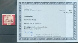 Saar 88P PROBEDRUCK ATTESTKOPIE Ex VB**POSTFRISCH (70547 - Ungebraucht