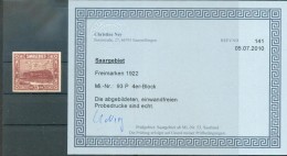 Saar 93P PROBEDRUCK ATTESTKOPIE Ex VB**POSTFRISCH (70549 - Ungebraucht