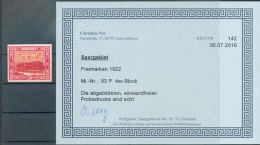 Saar 93P PROBEDRUCK ATTESTKOPIE Ex VB**POSTFRISCH (70550 - Neufs