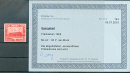 Saar 93P PROBEDRUCK ATTESTKOPIE Ex VB**POSTFRISCH (70553 - Neufs