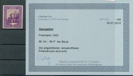 Saar 96P PROBEDRUCK ATTESTKOPIE Ex VB**POSTFRISCH (70545 - Unused Stamps