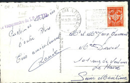 FRANCE TIMBRE DE FRANCHISE - TYPE ARMES ROUGE SUR CPA DU 14/11/1955 - Militaire Zegels