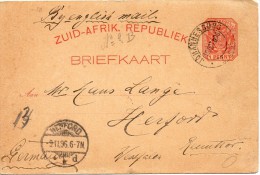 AFRIQUE DU SUD ENTIER POSTAL POUR L'ALLEMAGNE 1896 - Lettres & Documents