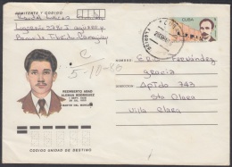 1986-EP-48 CUBA 1986. Ed.199f. POSTAL STATIONERY. MARTIRES DEL MONCADA. REEMBERTO ABAD ALEMAN. FLORIDA. CAMAGUEY. USED. - Brieven En Documenten