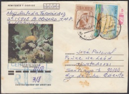 1990-EP-29 CUBA 1990. Ed.210b. ENTERO POSTAL. POSTAL STATIONERY. CORAL DE LOS CANARREOS. CERTIFICADO. SEA FAUNA. USED. - Briefe U. Dokumente