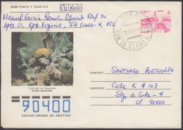 1990-EP-40 CUBA 1990. Ed.210b. ENTERO POSTAL. POSTAL STATIONERY. CORAL DE LOS CANARREOS. SEA FAUNA. SANTA CLARA. USED. - Cartas & Documentos