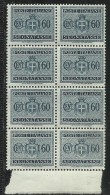 ITALIA REGNO ITALY KINGDOM 1945 LUOGOTENENZA SEGNATASSE TAXE TASSE POSTAGE DUE SENZA FILIGRANA MNH CENT. 60 BLOCCO DI 8 - Strafport