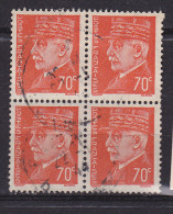 FRANCE N° 511 70C ORANGE TYPE BERSIER TRAIT BLANC AU REVERS BLOC DE 4 OBL - Used Stamps