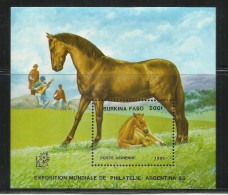 BURKINA FASO 1985 HORSE ARGENTINA PHILATELIC EXHIBITION BLOCK SHEET ESPOSIZIONE FILATELICA BLOCCO FOGLIETTO MNH - Burkina Faso (1984-...)