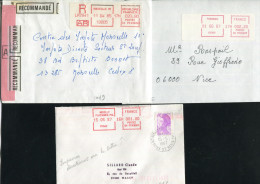 TIMBRES DE DISTRIBUTEURS - 3 VIGNETTES DIFFÉRENTES DONT LR ET IMPRESSION DIRECTE SUR LETTRE ENTRE 1985/87 - TB - 1969 Montgeron – Carta Bianca – Frama/Satas