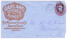 Illustrierte Ganzsache "Garland" Mit Plan Und Tram Auf Rückseite Ges. 4.5.1889 Chicago Nach Monticello - ...-1900