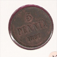 FINLAND 5 PENNIA 1867  KM4.1 EXTREMELY NICE QUALITY - Finlande