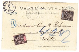 Nossi-Bé 10C + Madagascar 25C Sur Rare Carte Photo Recommandée 1.1.1901 Majung En Suède - Cachet D´arrivée - Cartas & Documentos