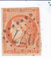 France  Bordeaux N 48a, 40c Orange Vif, Oblitération 2977, Leg Touché En Haut à Droite - 1870 Bordeaux Printing