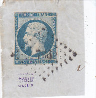 France Napoléon Empire, N 15, 25 C Bleu Sur Fragment, PC 796 - 1852 Louis-Napoléon