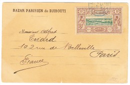 Protectorat Cote Des Somalis Djiboutis 10 C. Sur CP Palais Du Gouverneur Exp 11.5.1899 Pour Paris - Covers & Documents