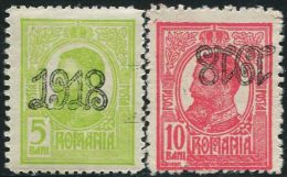 RA0063 Romania 1918 King Surcharged 2v MNH - Unused Stamps