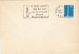 11958- NFINITE COLUMN STAMP, VICTORY OVER FASCISM SPECIAL POSTMARK ON CARDBOARD, 1985, ROMANIA - Lettres & Documents