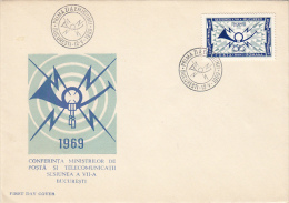 11967- POSTAL AND TELECOMMUNICATION MINISTERIES CONFERENCE, COVER FDC, 1969, ROMANIA - FDC