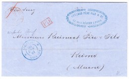 Ile De La Réunion Lettre Du 16.8.1866 Pour Reims - Storia Postale