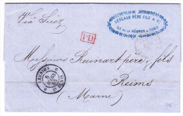 Ile De La Réunion Lettre Du 5.3.1865 Pour Reims - Cartas & Documentos