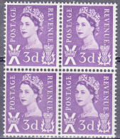 G B Scotland 1958 - Queen Elizabeth II - Wilding Portrait  3d SG GB S7 Block Of Four Unmounted Mint - Scozia