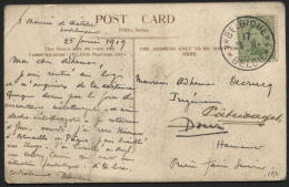 FORTUNE - 5c Obl. BELGIQUE *4* BELGIE S/carte Postale De Lodelinsart Vers Paturages Le 25/11/18. TB (592) - Noodstempels (1919)