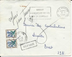 1968 - TAXE FLEURS De 0.6 Sur ENVELOPPE De BREST (FINISTERE)  - REFUSE - 1960-.... Covers & Documents