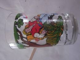 VERRE A MOUTARDE PUBLICITAIRE DECORE DESSIN ANIMEE MAITRE DE L' UNIVERS  -  PRINCE ADAM ET SON TIGRE APPRIVOISE - Verres