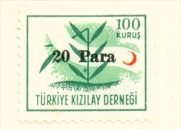 TURKEY  -  1955  Red Crescent  Surch. 20p On 100k  Mounted/Hinged Mint (Bold Print) - Nuovi