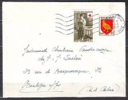 Jeune PAYSAN  Croix Rouge  Sur Lettre  De  CHATOU   Le 4 1 1957  S.et.o.  Pour BOULOGNE Sur MER + Blason AUNIS - Rotes Kreuz