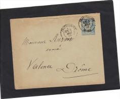 Yvert  90 E  Entier Postal Enveloppe Chateauroux Indre 3/5/1884 Pour Valence Drome - Standard Covers & Stamped On Demand (before 1995)