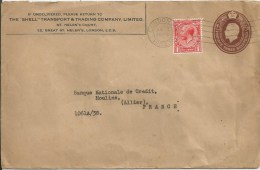 Entier Postal 1932 - Three Halfpence Avec Timbre One Penny - De Londres à Moulins - Luftpost & Aerogramme