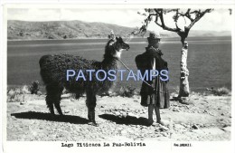 2078 BOLIVIA LA PAZ LAKE LAGO TITICACA COSTUMES WOMAN WITH LLAMA  POSTAL POSTCARD - Bolivia