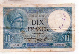 - BILLET De 10 FR Minerve 19 5 1939 - état Plié  - 548 - 10 F 1916-1942 ''Minerve''