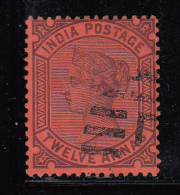 India Used Scott #34 12a Victoria, Violet On Red Paper - 1882-1901 Imperium