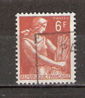 Timbre France Y&T N°1115 (07) Obl.  Type Moissonneuse  6 F. Brun-jaune. Cote 0,15 € - 1957-1959 Reaper