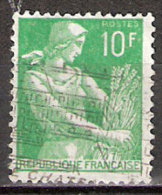 Timbre France Y&T N°1115A (06) Obl.  Type Moissonneuse  10 F. Vert. Cote 0,15 € - 1957-1959 Moissonneuse