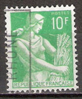 Timbre France Y&T N°1115A (07) Obl.  Type Moissonneuse  10 F. Vert. Cote 0,15 € - 1957-1959 Reaper