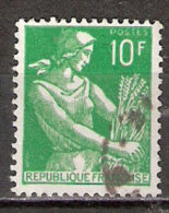 Timbre France Y&T N°1115A (08) Obl.  Type Moissonneuse  10 F. Vert. Cote 0,15 € - 1957-1959 Reaper