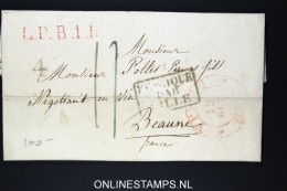 Belgium: Letter Ypres To Beaune, 1834, Ieper, LPB1R In Red  , Belgique Par Lille - 1830-1849 (Unabhängiges Belgien)