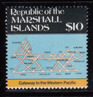 Marshall Islands MNH Scott #109 $10 Stick Chart Of The Atolls - Maps - Marshallinseln