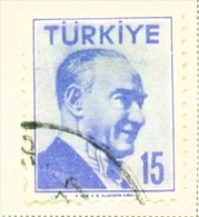 TURKEY  -  1956  Kemal Attaturk  15k  Used As Scan - Used Stamps