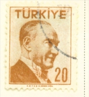 TURKEY  -  1956  Kemal Attaturk  20k  Used As Scan - Used Stamps
