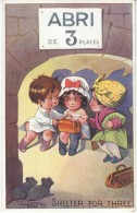 Right Artist Signed, 'Abri De 3 Place' Shelter For Three, Children Shelter, Humor Romance, C1930s(?) Vintage Postcard - Right
