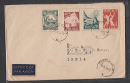 POLAND, Postally Used Airmail From Poland To India, 4 V, Sport, House, Castle, Map - Ohne Zuordnung